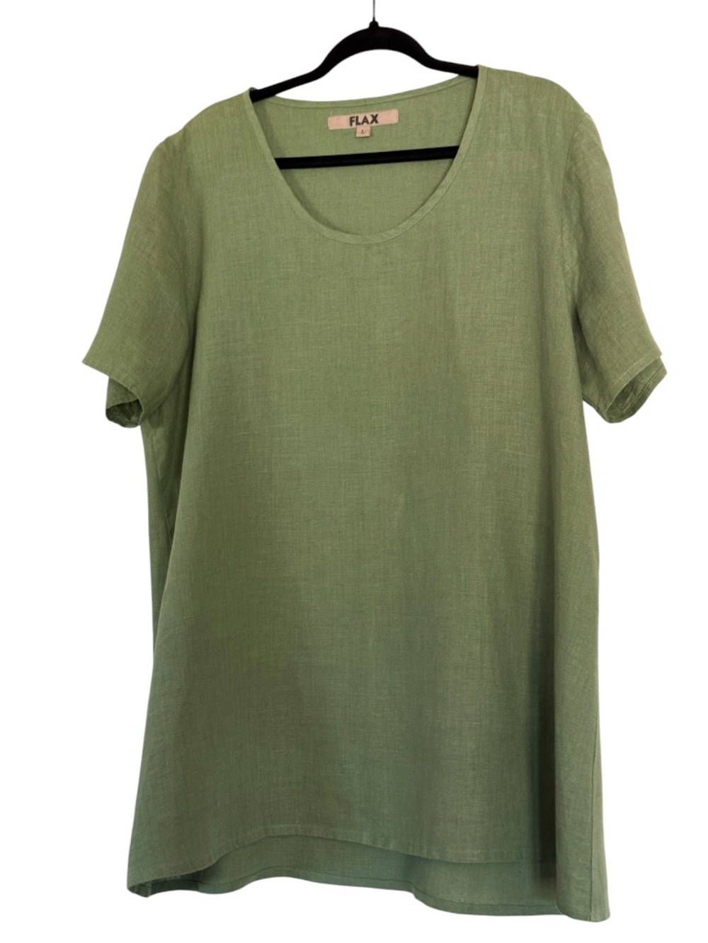 FLAX Women Sage Green 100% Linen Boxy Blouse with Cap Sleeves Size L